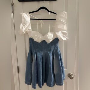 AKIRA White and Blue Denim Dress